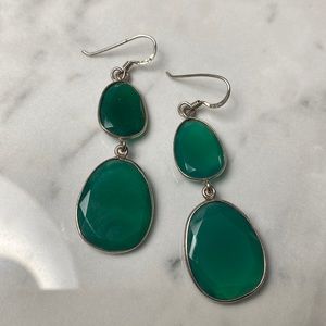 925 Emerald coloured faceted drop earrings sterling silver‎